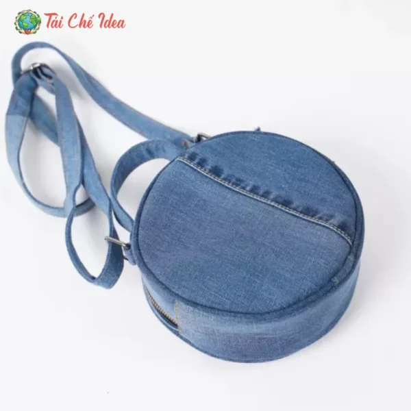 Túi Hộp Tròn Thêu Hoa Hướng Dương Từ Jeans Tái Chế