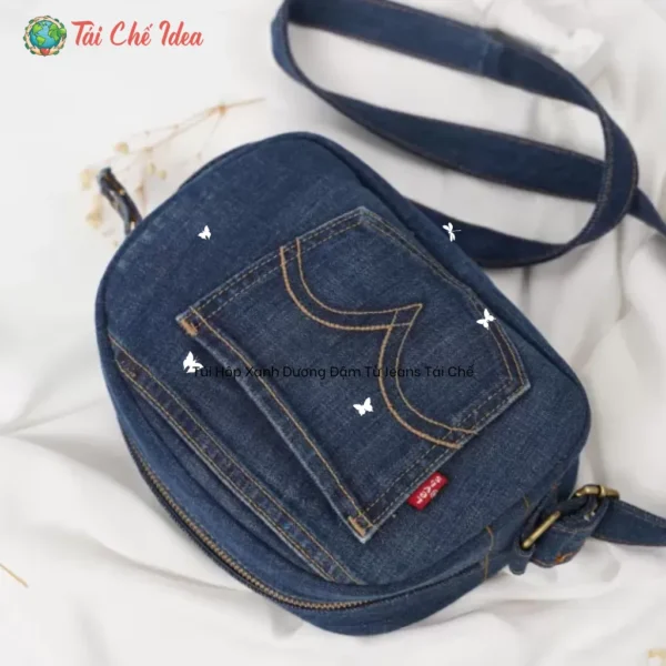 Túi Hộp Xanh Dương Đậm Từ Jeans Tái Chế, Tối Giản